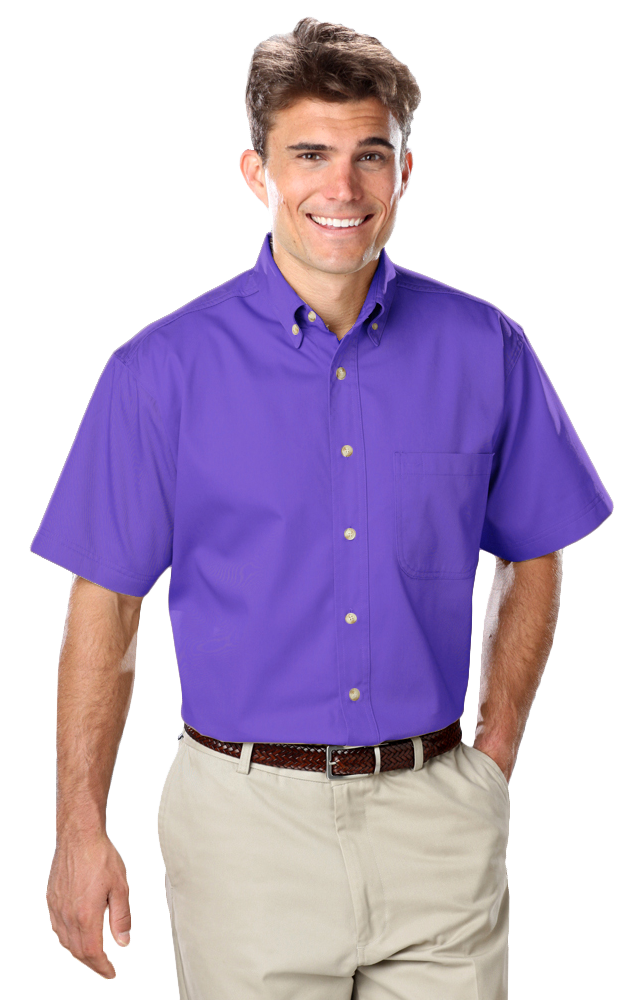 MENS SHORT SLEEVE 100% COTTON TWILL  -  VIOLET 2 EXTRA LARGE SOLID