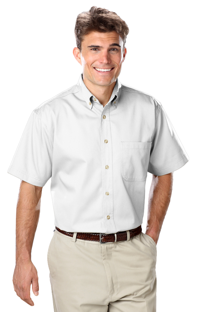 MENS SHORT SLEEVE 100% COTTON TWILL -  WHITE 2 EXTRA LARGE SOLID