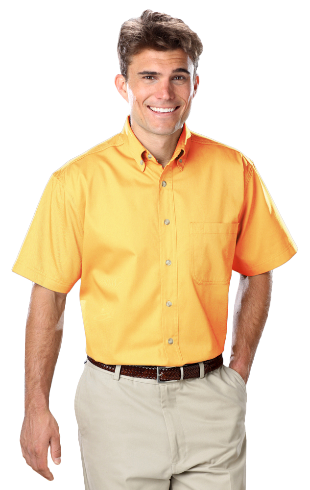 MENS SHORT SLEEVES 100% COTTON TWILL -  YELLOW 2 EXTRA LARGE SOLID