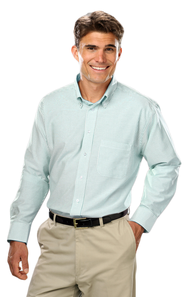 MENS LONG SLEEVE OXFORD  -  GREEN STRIPE 2 EXTRA LARGE STRIPE