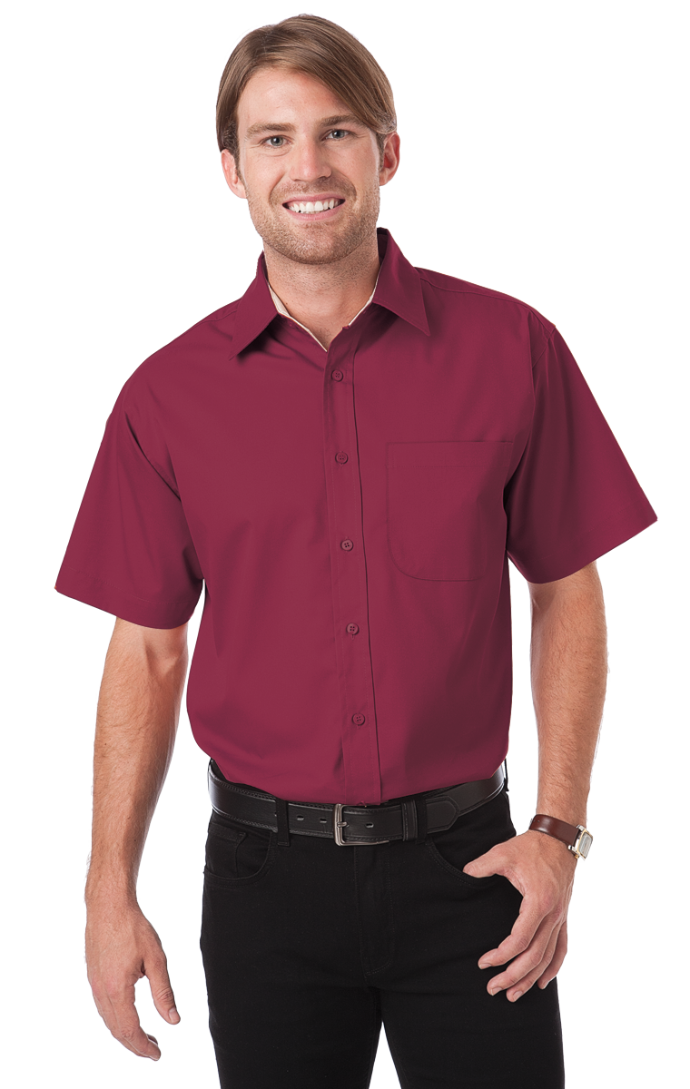 MENS S/S PEACHED FINE LINE TWILL  -  BURGUNDY 2 EXTRA LARGE SOLID