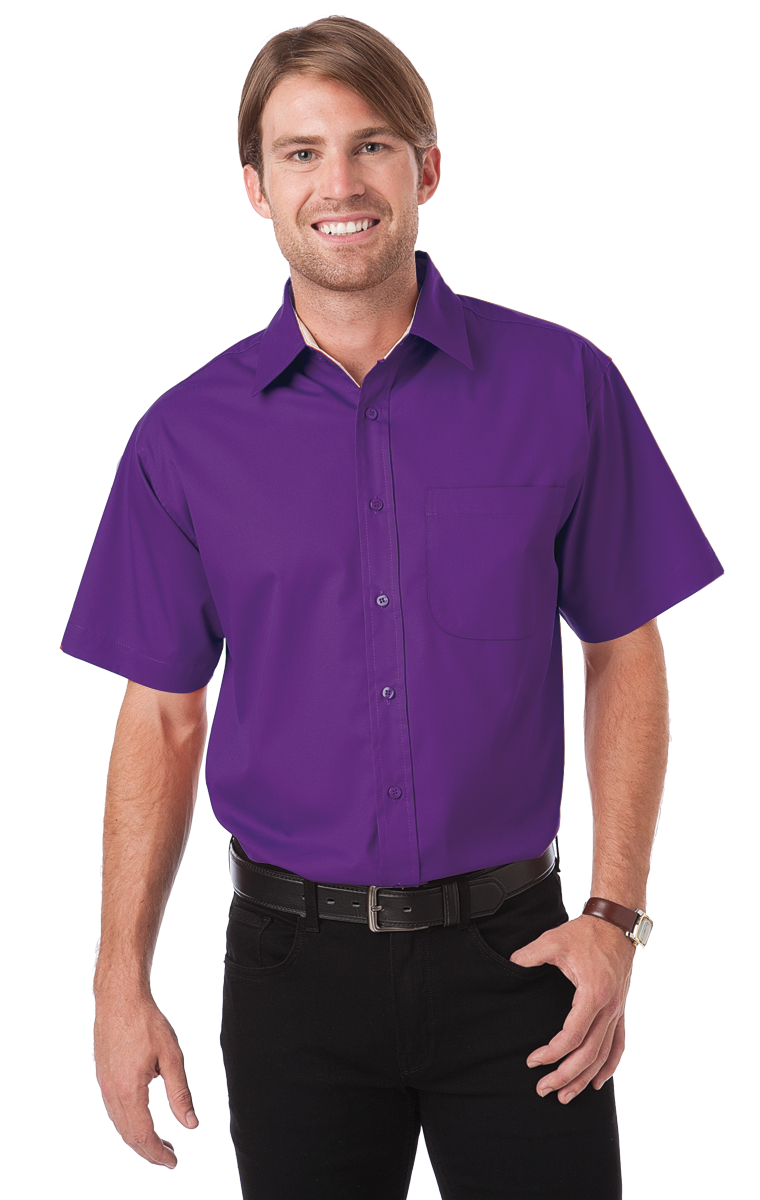 MENS S/S PEACHED FINE LINE TWILL  -  PURPLE 2 EXTRA LARGE SOLID