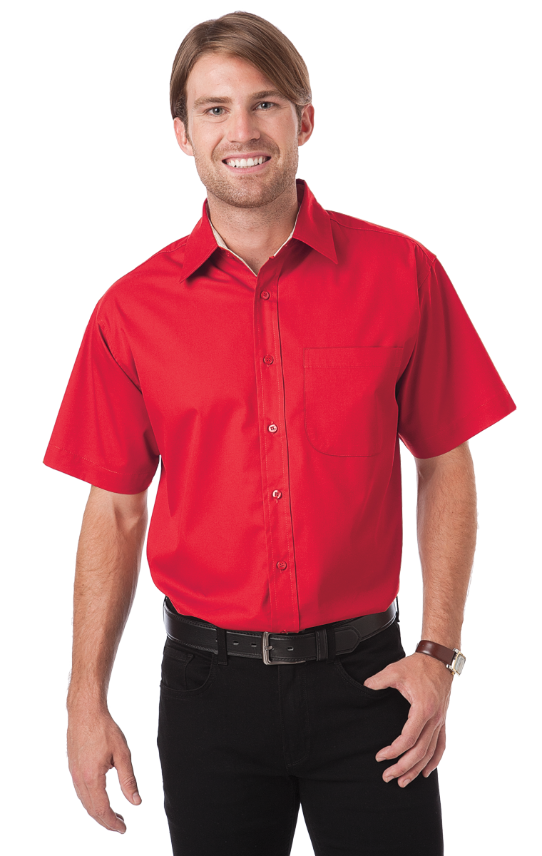 MENS S/S PEACHED FINE LINE TWILL  -  RED 2 EXTRA LARGE SOLID