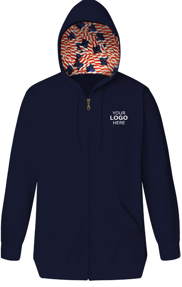 Americana Adult Front ZIp Hoodie NAVY SMALL SOLID