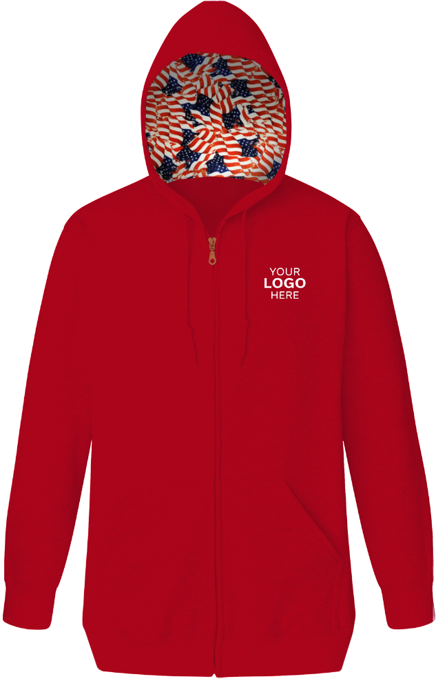 Americana Adult Front ZIp Hoodie RED SMALL SOLID