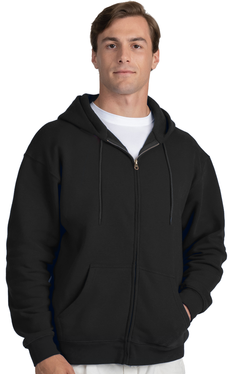 ADULT FLEECE ZIP FRONT HOODIE  -  BLACK EXTRA SMALL SOLID