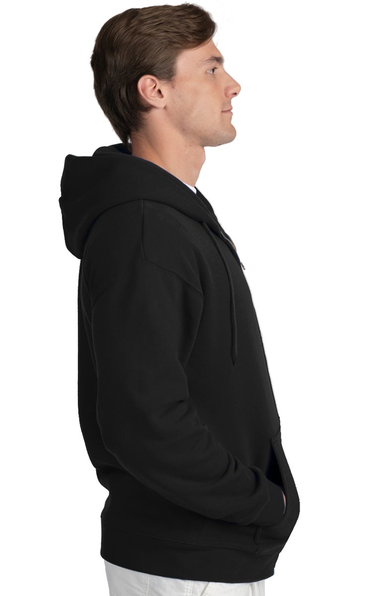 ADULT FLEECE ZIP FRONT HOODIE  -  BLACK EXTRA SMALL SOLID