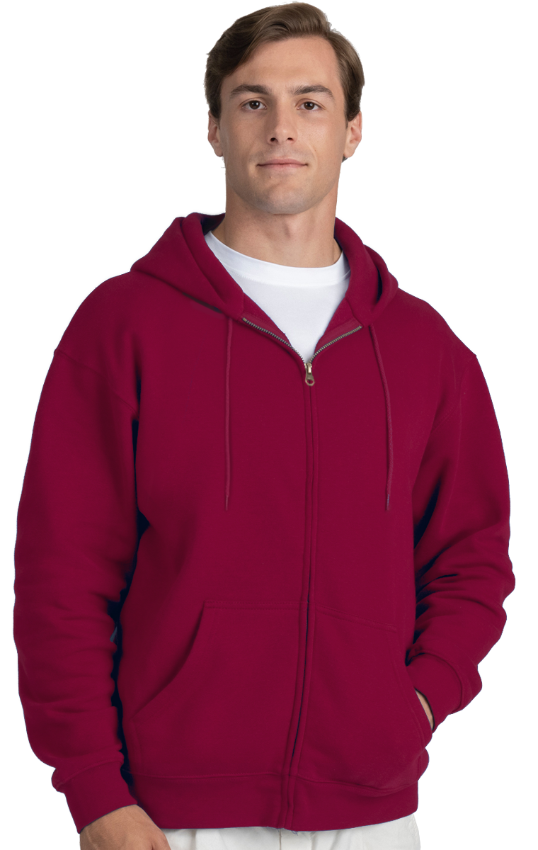 ADULT FLEECE ZIP FRONT HOODIE  -  BURGUNDY EXTRA SMALL SOLID