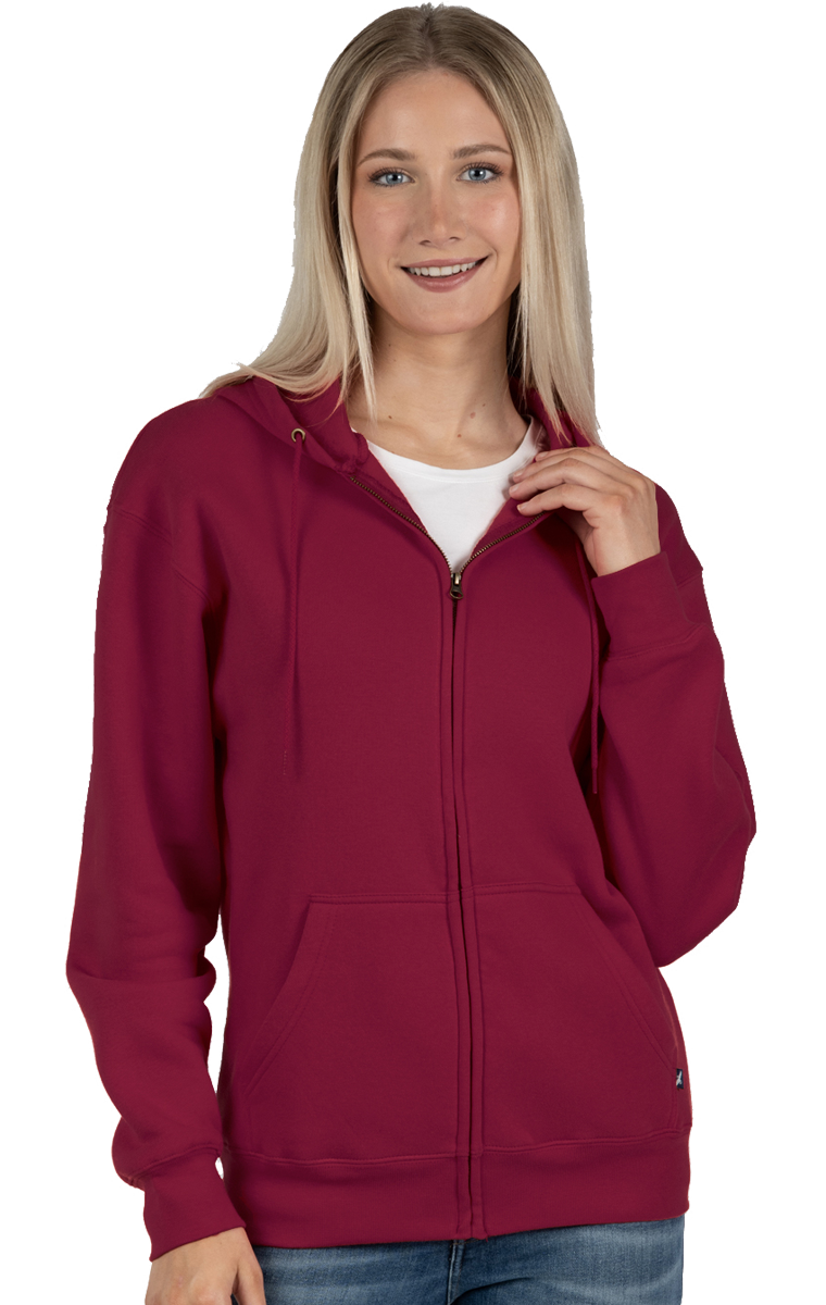 ADULT FLEECE ZIP FRONT HOODIE  -  BURGUNDY EXTRA SMALL SOLID