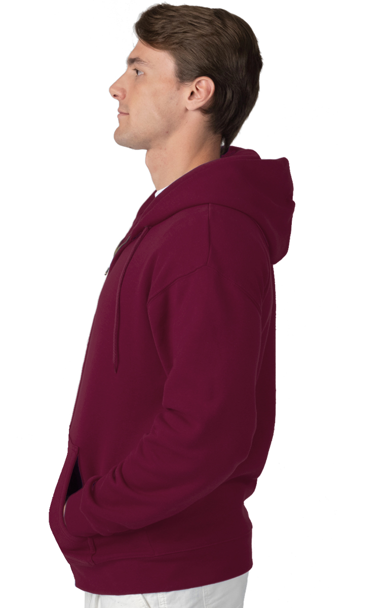 ADULT FLEECE ZIP FRONT HOODIE  -  BURGUNDY EXTRA SMALL SOLID