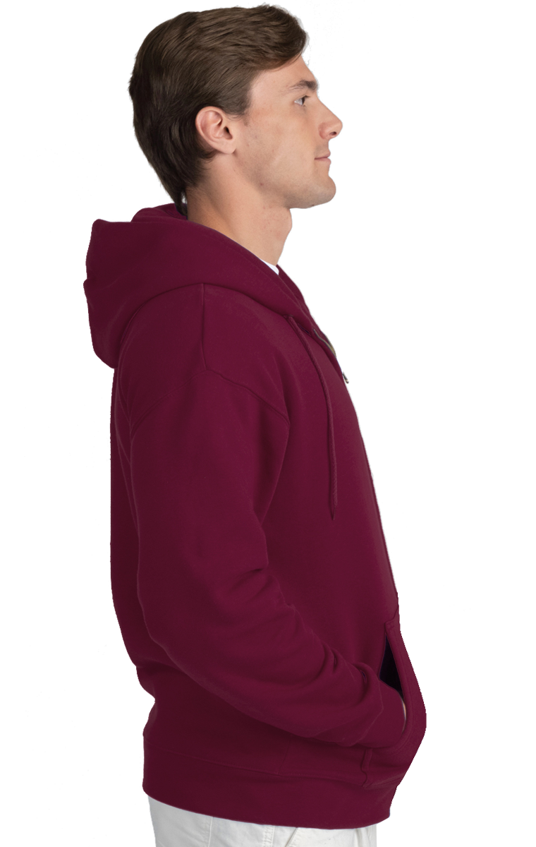 ADULT FLEECE ZIP FRONT HOODIE  -  BURGUNDY EXTRA SMALL SOLID