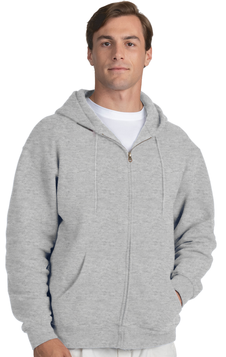 ADULT FLEECE ZIP FRONT HOODIE  -  HEATHER GREY EXTRA SMALL SOLID