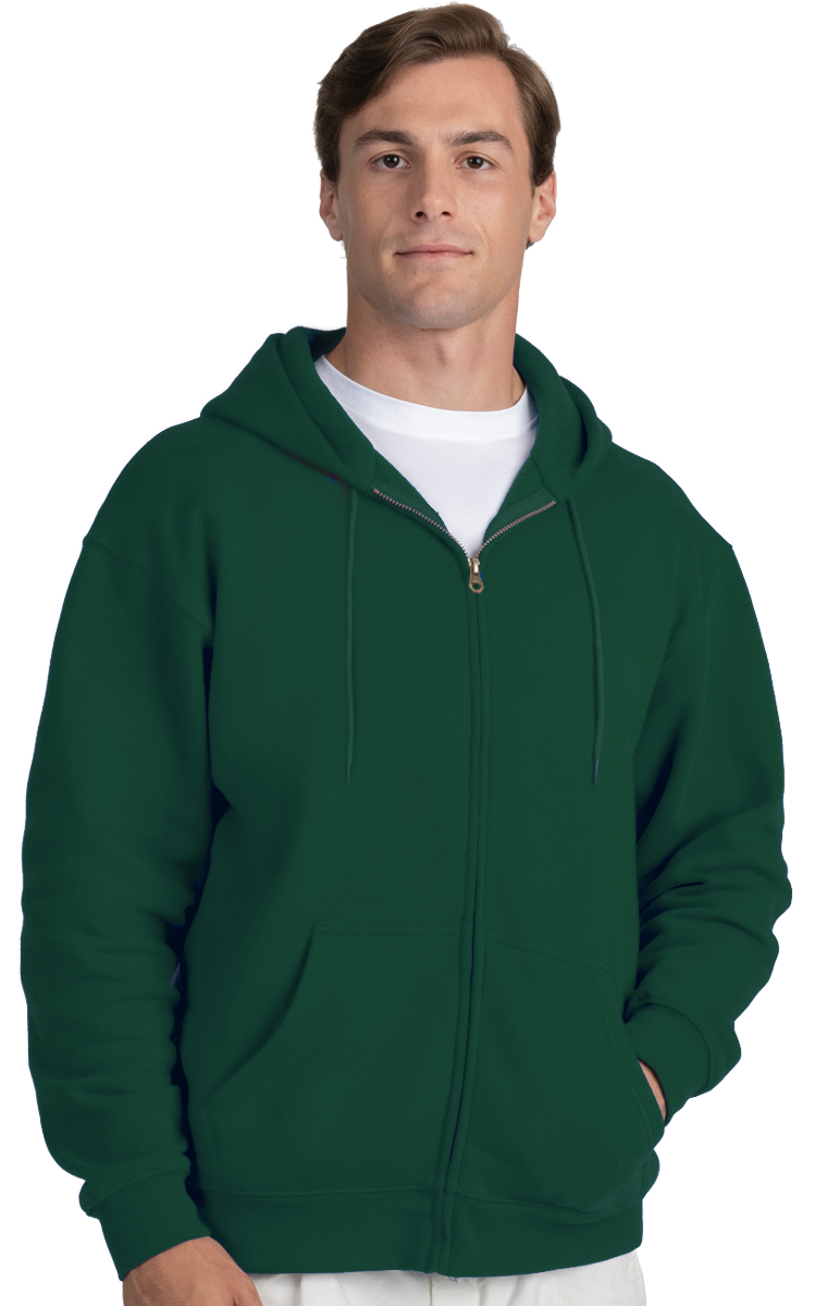 ADULT FLEECE ZIP FRONT HOODIE  -  HUNTER EXTRA SMALL SOLID