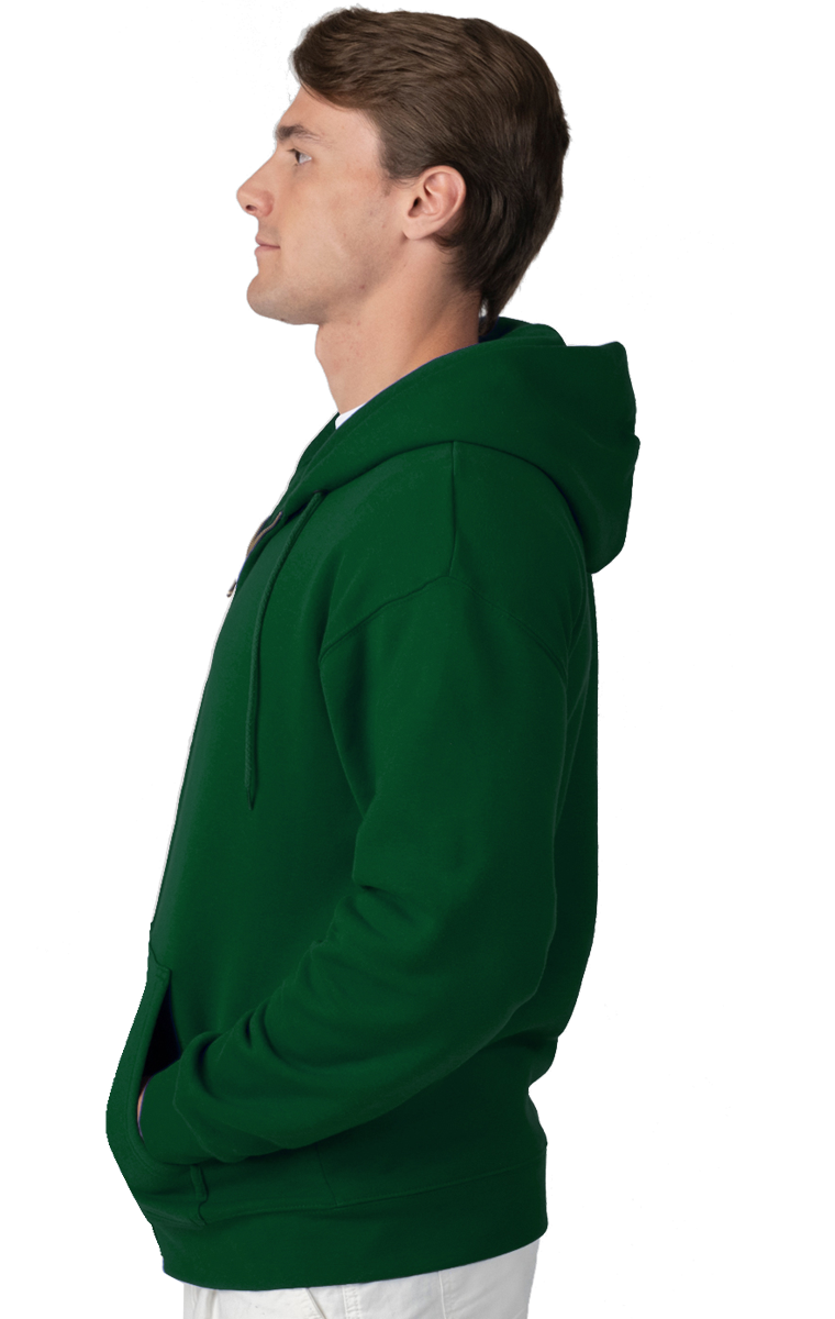 ADULT FLEECE ZIP FRONT HOODIE  -  HUNTER EXTRA SMALL SOLID