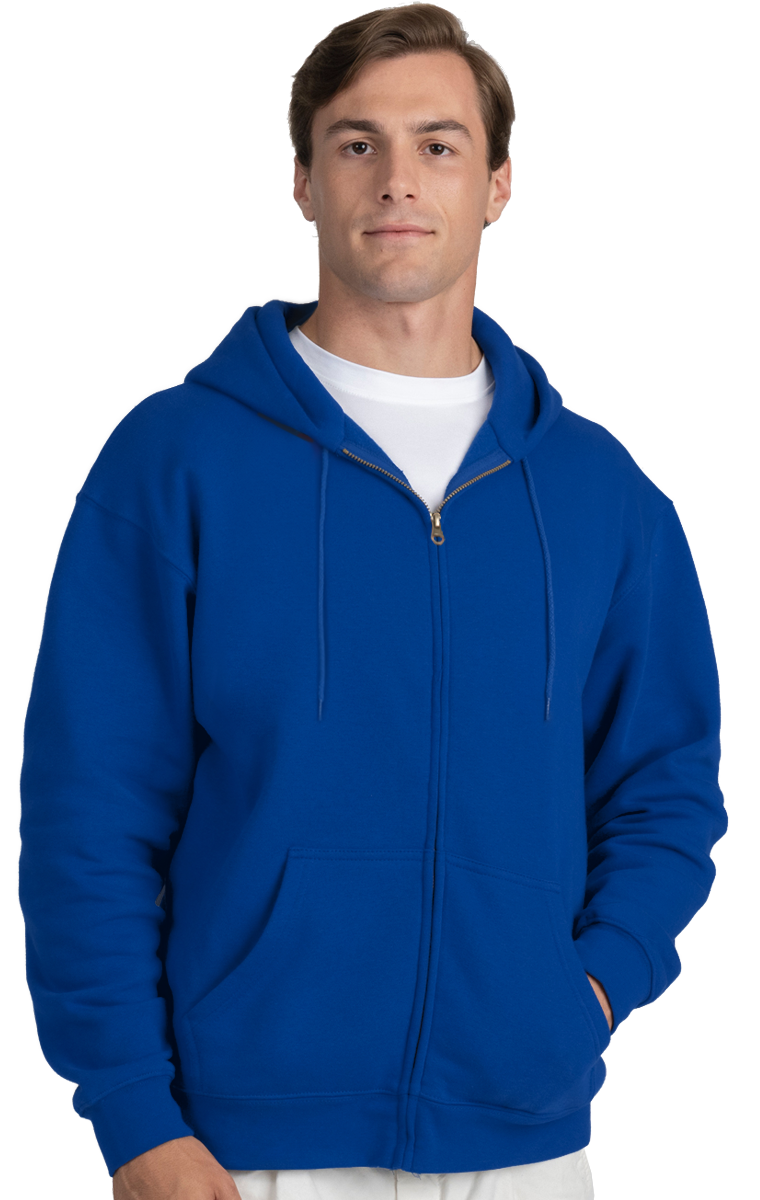 ADULT FLEECE ZIP FRONT HOODIE  -  ROYAL EXTRA SMALL SOLID