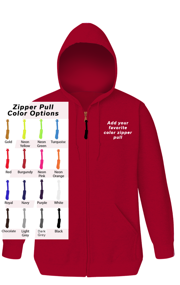 CUSTOM ZIPPER PULL ZIP FRONT HOODIE RED 2 EXTRA LARGE TALL SOLID