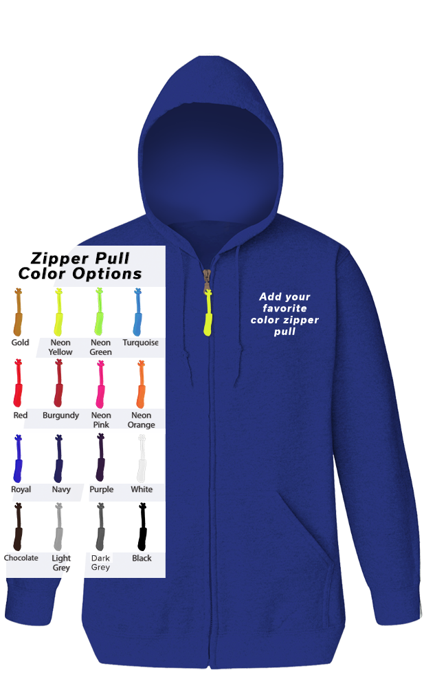 CUSTOM ZIPPER PULL ZIP FRONT HOODIE ROYAL 2 EXTRA LARGE TALL SOLID