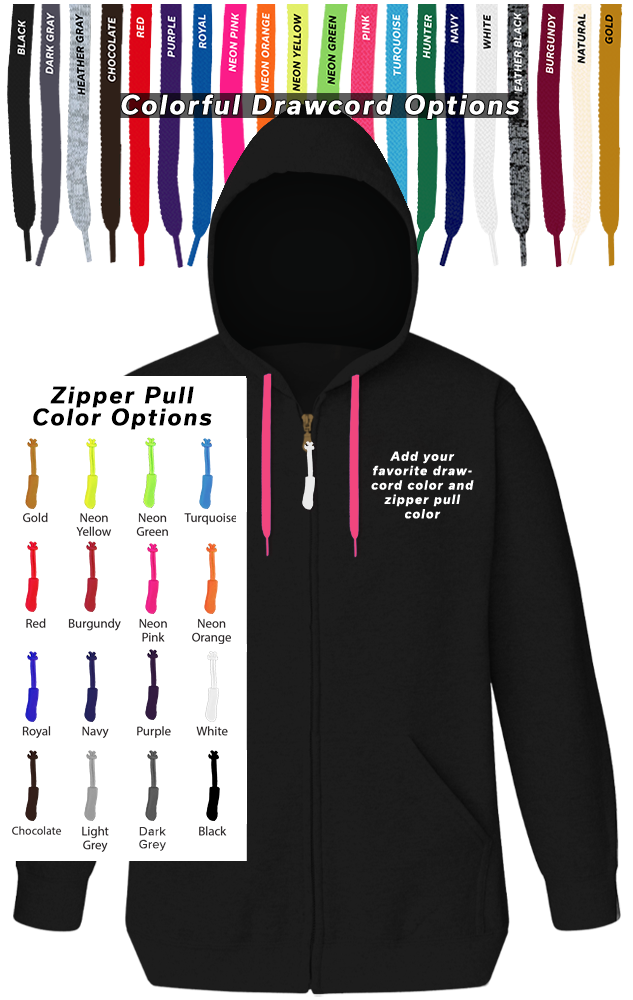 CUSTOM DRAWCORD & ZIPPER PULL HOODIE BLACK 2 EXTRA LARGE SOLID