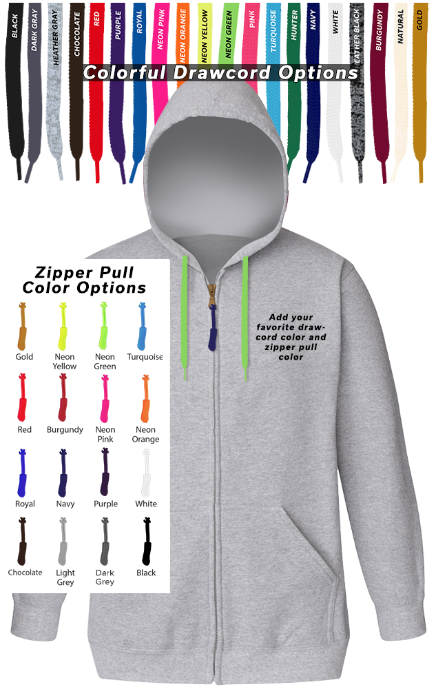 CUSTOM DRAWCORD & ZIPPER PULL HOODIE HEATHER GREY 2 EXTRA LARGE SOLID