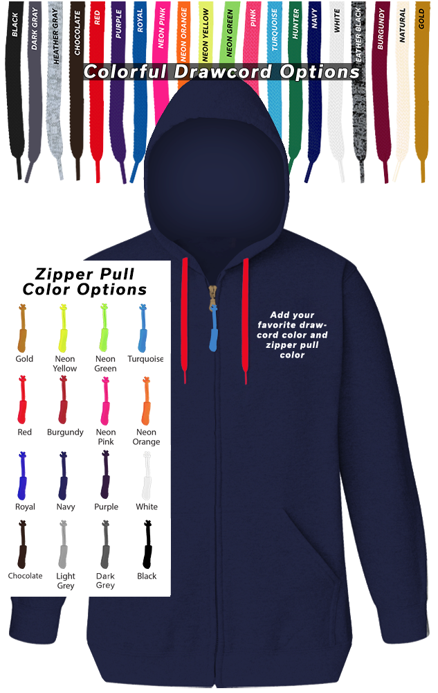 CUSTOM DRAWCORD & ZIPPER PULL HOODIE NAVY 2 EXTRA LARGE SOLID