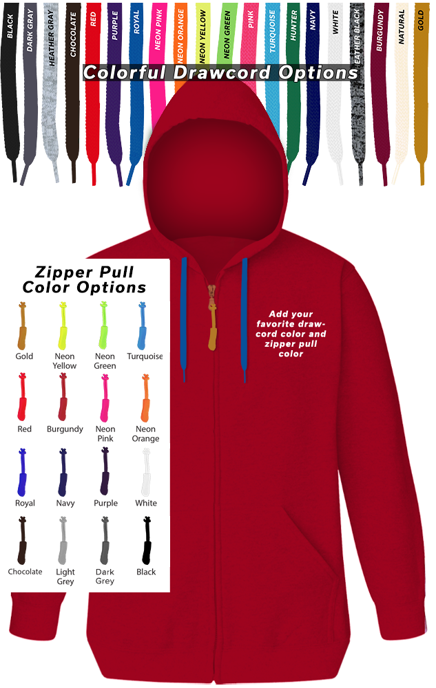 CUSTOM DRAWCORD & ZIPPER PULL HOODIE RED 2 EXTRA LARGE SOLID