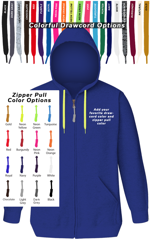 CUSTOM DRAWCORD & ZIPPER PULL HOODIE ROYAL 2 EXTRA LARGE SOLID