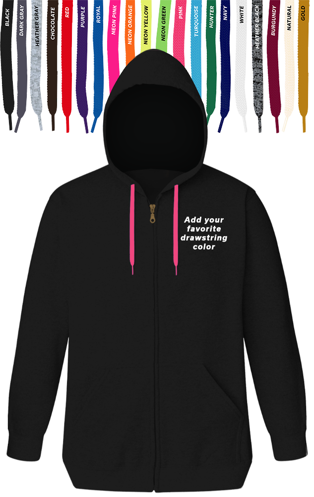 CUSTOM DRAWSTRING ZIP-UP HOODIE BLACK 2 EXTRA LARGE SOLID