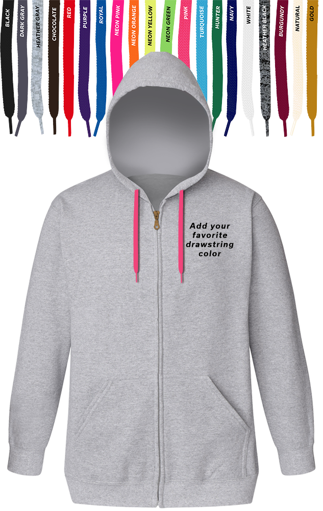 CUSTOM DRAWSTRING ZIP-UP HOODIE HEATHER GREY 2 EXTRA LARGE SOLID