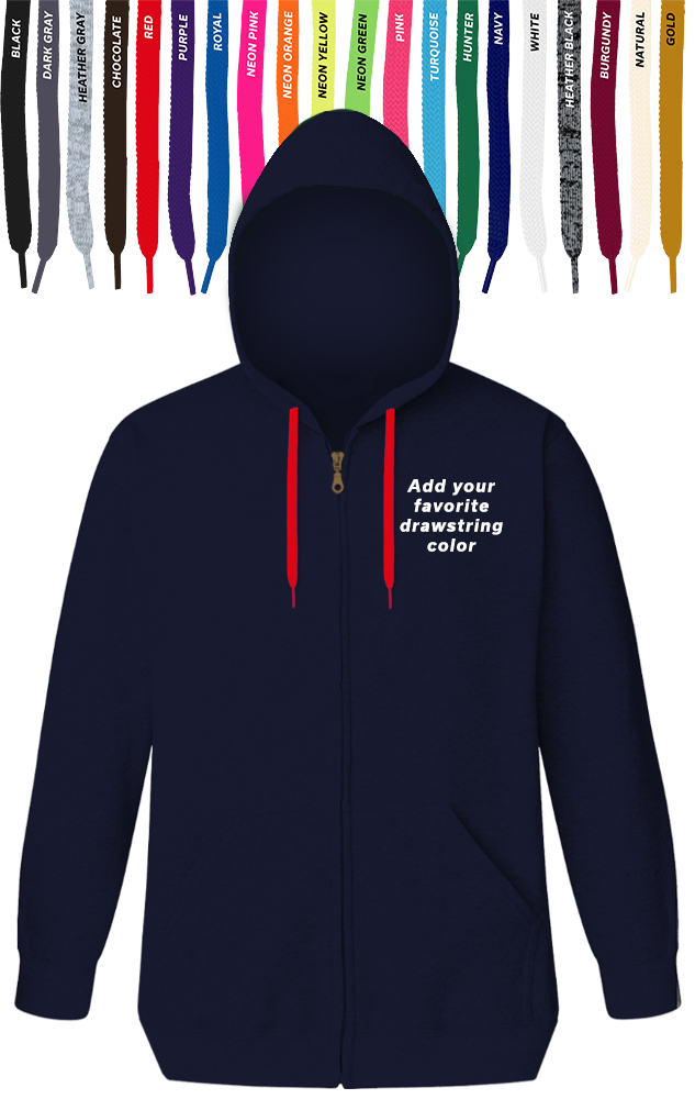 CUSTOM DRAWSTRING ZIP-UP HOODIE NAVY 2 EXTRA LARGE SOLID