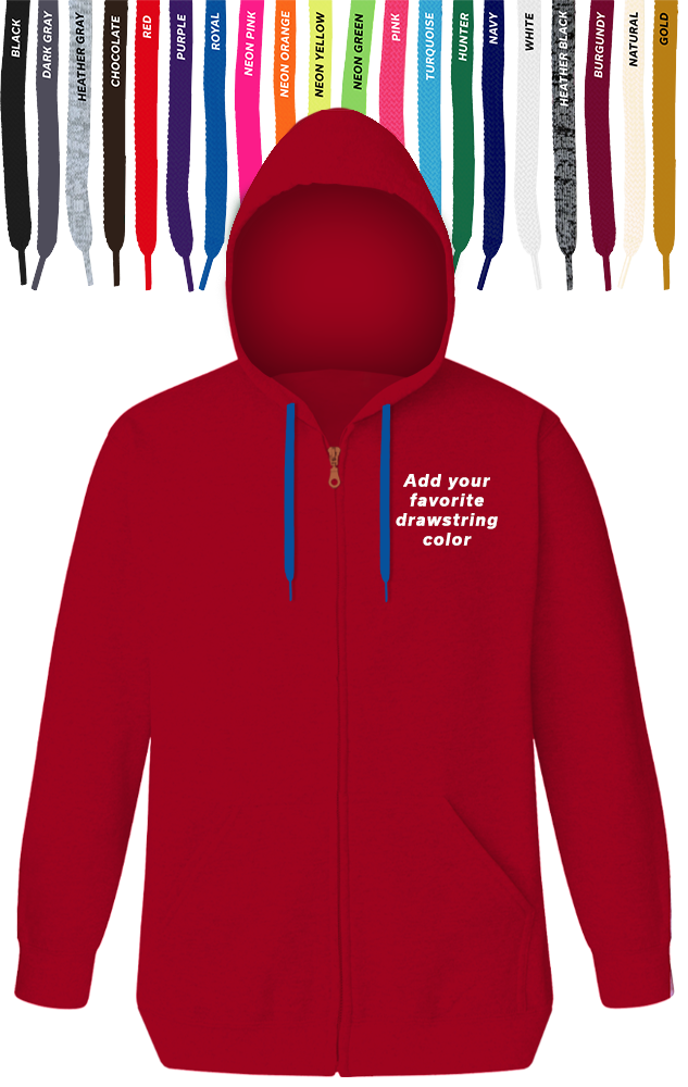 CUSTOM DRAWSTRING ZIP-UP HOODIE RED 2 EXTRA LARGE SOLID