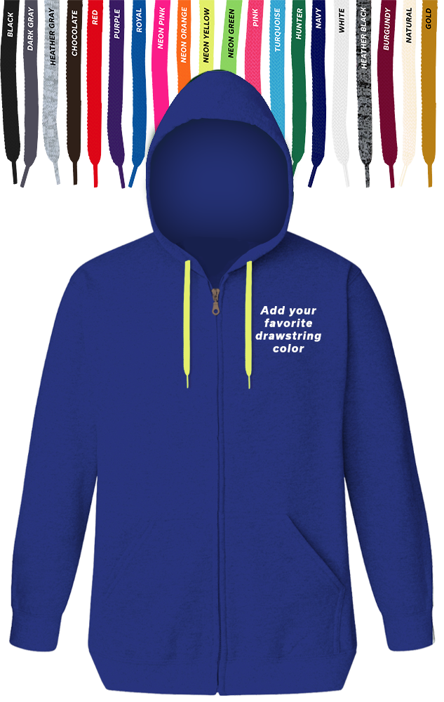 CUSTOM DRAWSTRING ZIP-UP HOODIE ROYAL 2 EXTRA LARGE SOLID