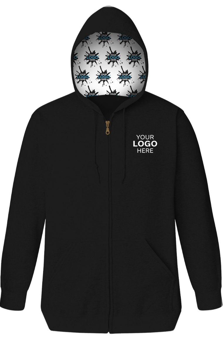 YOUR LOGO HERE FLEECE ZIP FRONT HOODIE BLACK SMALL SOLID