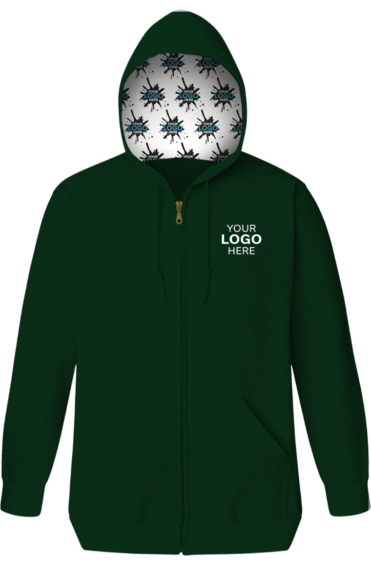 YOUR LOGO HERE FLEECE ZIP FRONT HOODIE HUNTER SMALL SOLID