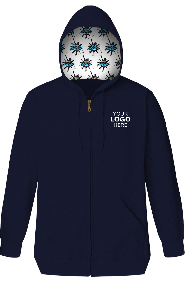 YOUR LOGO HERE FLEECE ZIP FRONT HOODIE NAVY SMALL SOLID