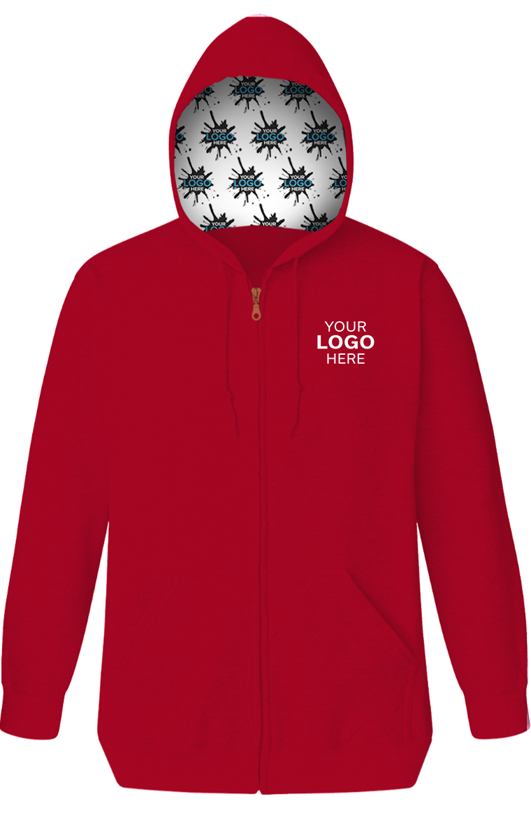 YOUR LOGO HERE FLEECE ZIP FRONT HOODIE RED SMALL SOLID