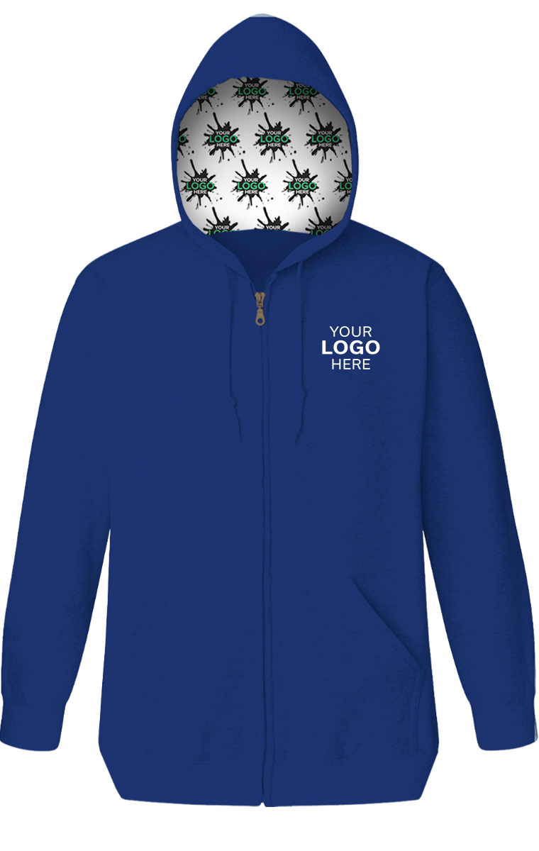 YOUR LOGO HERE FLEECE ZIP FRONT HOODIE ROYAL SMALL SOLID