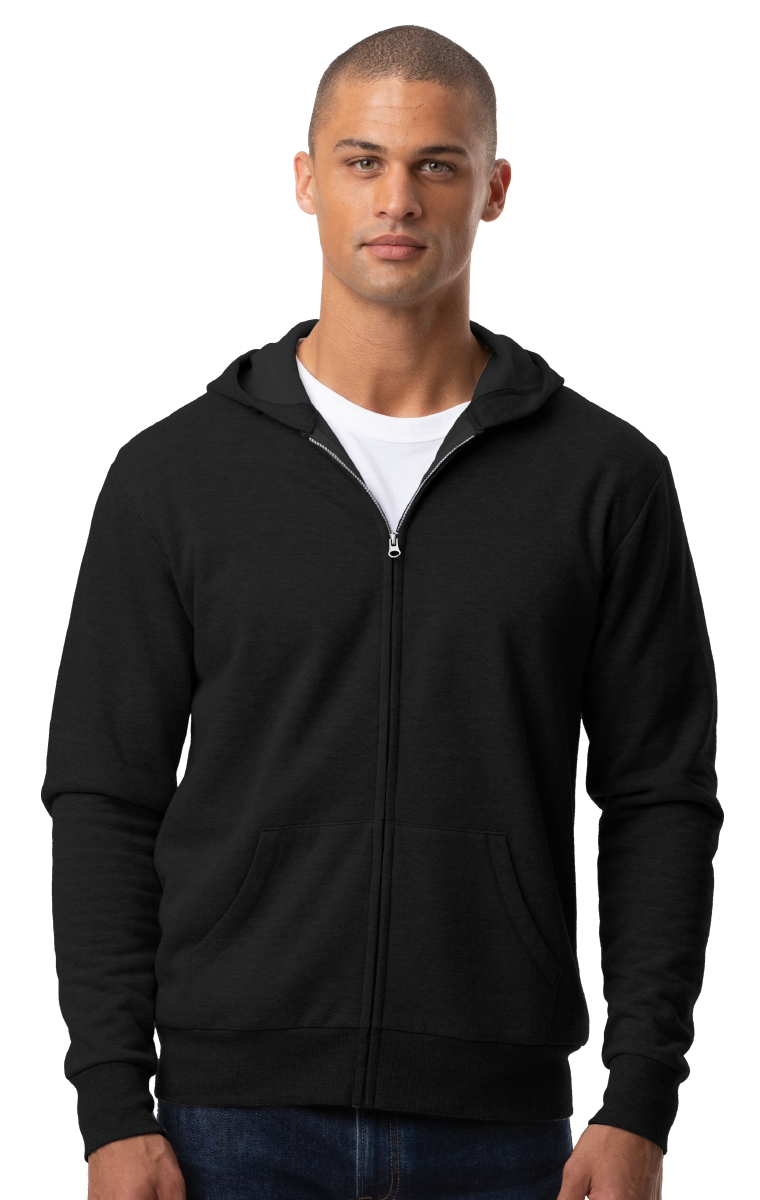 ADULT FLEECE ZIP FRONT HOODIE BLACK 2 EXTRA LARGE SOLID