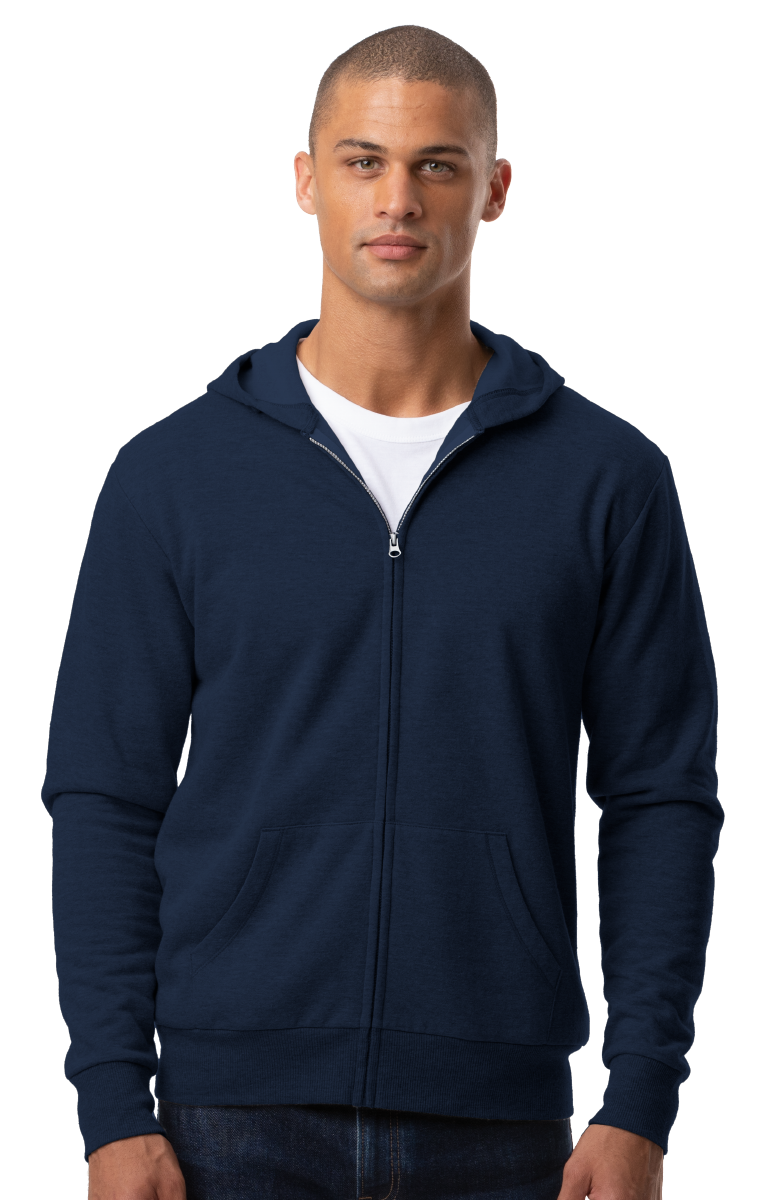 ADULT FLEECE ZIP FRONT HOODIE NAVY 2 EXTRA LARGE SOLID