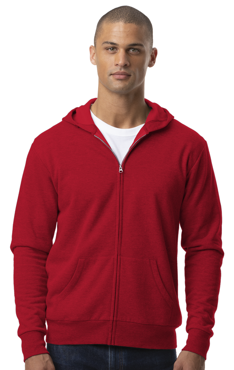 ADULT FLEECE ZIP FRONT HOODIE RED 2 EXTRA LARGE SOLID