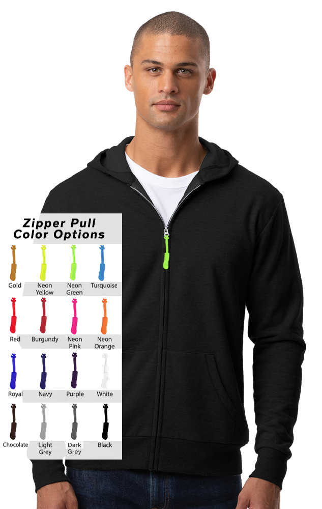 CUSTOM ZIPPER PULL ESSEX ZIP FRONT HOODIE BLACK 2 EXTRA LARGE SOLID