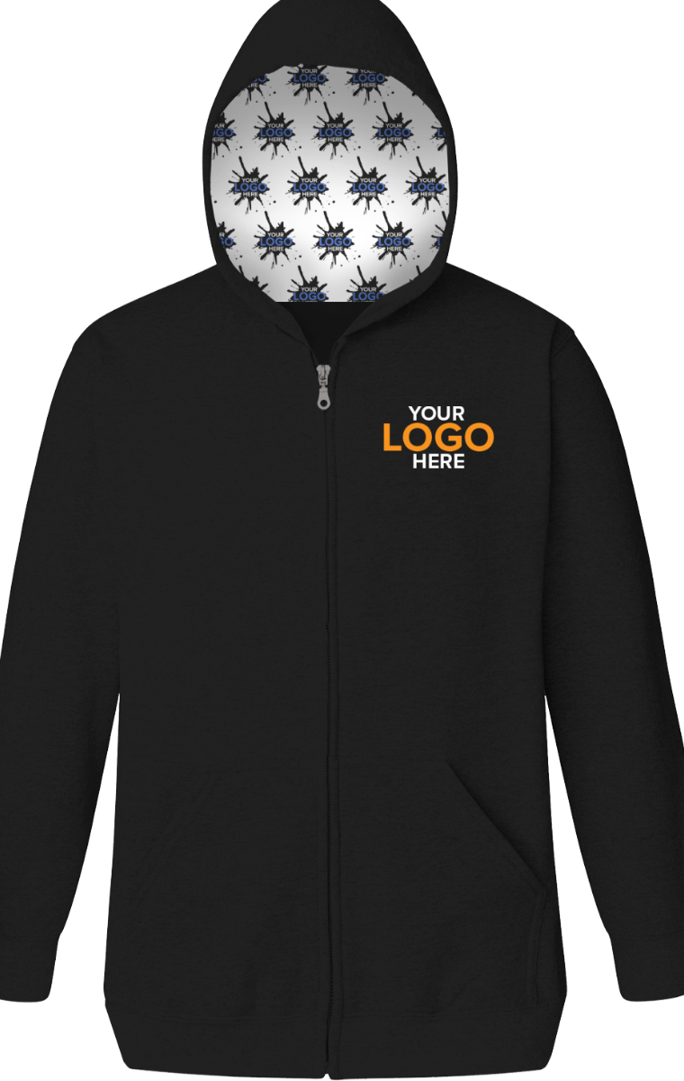 YOUR LOGO HERE ADULT FLEECE ZIP FRONT HOODIE BLACK SMALL SOLID