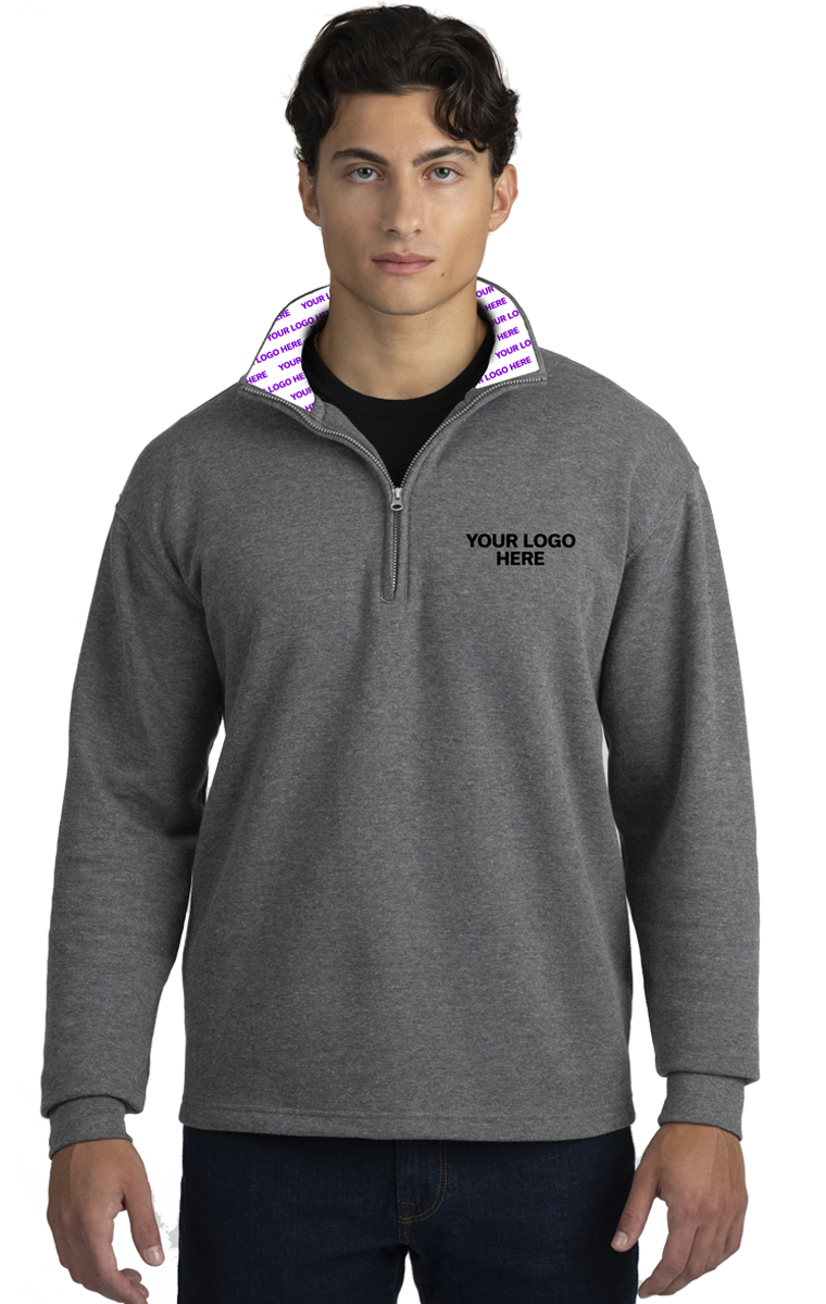 YOUR LOGO HERE 1/4 ZIP ESSENTIAL PULL OVER ESSENTIAL FLEECE DARK HEATHER GREY 2 EXTRA LARGE SOLID