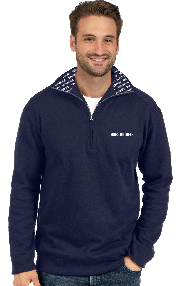 YOUR LOGO HERE 1/4 ZIP ESSENTIAL PULL OVER FLEECE NAVY 2 EXTRA LARGE SOLID