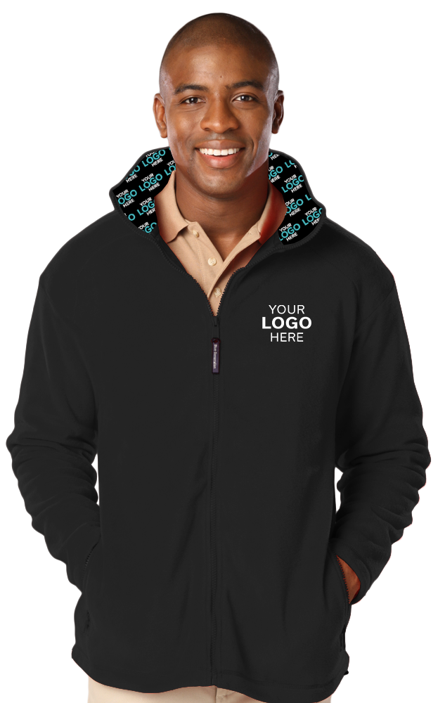 YOUR LOGO HERE MENS POLAR FLEECE JACKET BLACK SMALL SOLID