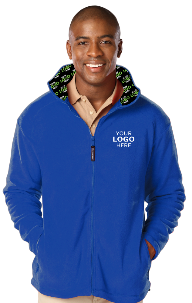 YOUR LOGO HERE MENS POLAR FLEECE JACKET BLUE SMALL SOLID