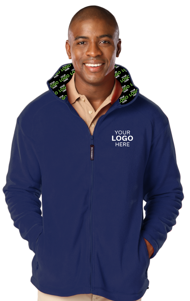 YOUR LOGO HERE MENS POLAR FLEECE JACKET NAVY SMALL SOLID