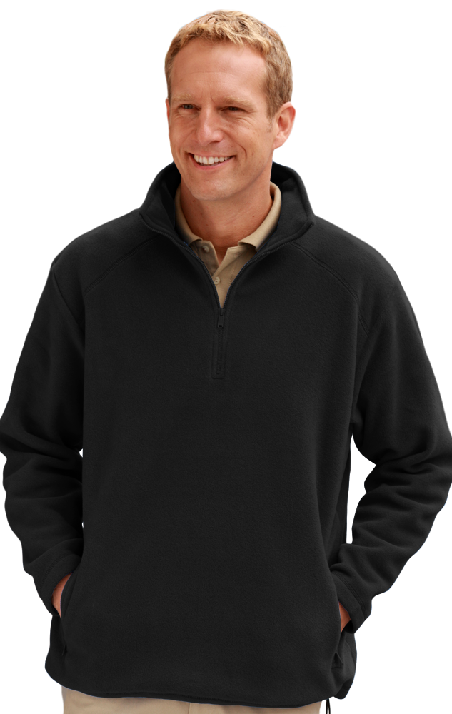 ADULT POLAR FLEECE L/S 1/2 ZIP PULLOVER  -  BLACK EXTRA SMALL SOLID