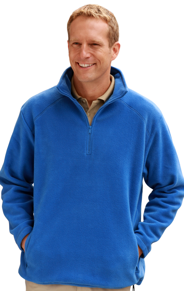 ADULT POLAR FLEECE L/S  1/2 ZIP PULLOVER  -  BLUE EXTRA SMALL SOLID