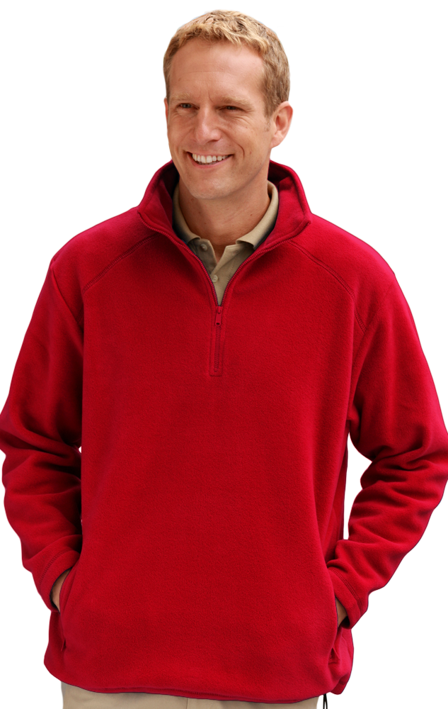 ADULT POLAR FLEECE L/S 1/2 ZIP PULLOVER  -  RED EXTRA SMALL SOLID