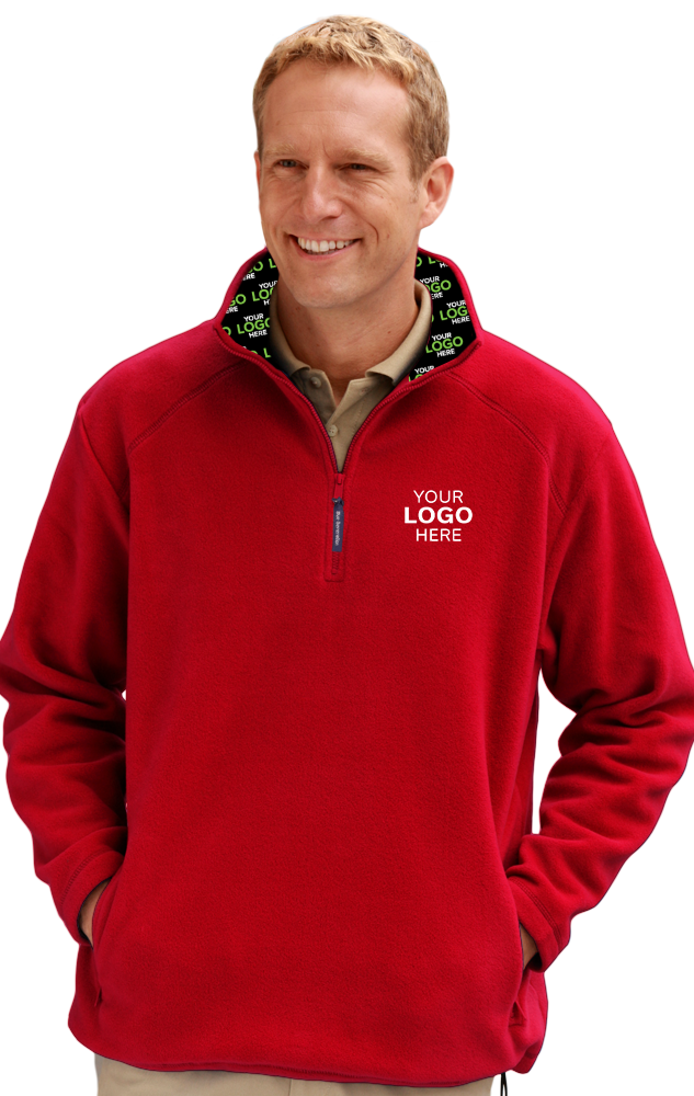 YOUR LOGO HERE ADULT POLAR FLEECE  L/S 1/2 ZIP PULLOVER RED SMALL SOLID